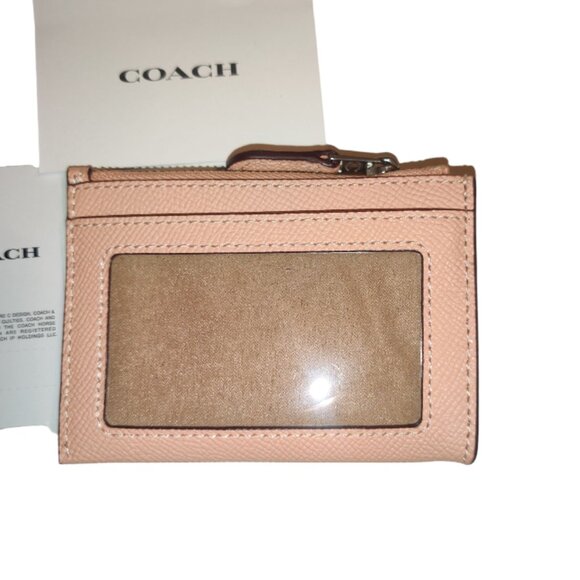 Coach Mini Skinny ID Coin Zip Wallet Keychain Blush Pink Silver - Picture 2 of 4